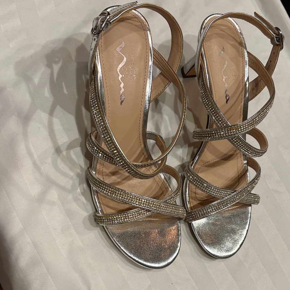 Nina Silver Rhinestone Strappy Heels